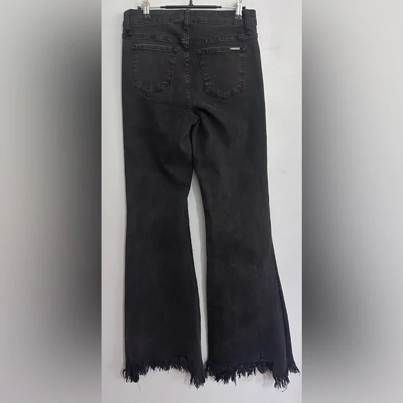 Insane Gene LA Women High Rise Flare Jeans sz 9/28 Black Raw Hem Boho Festival - Picture 2 of 9
